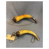 Antique Carved Steer Powder Horns, Dilbamer 1841