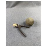 Antique Cast Iron Bullet Mold & Stone Ball Lot