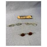 Antique Wire Rim Spectacles and Slip Case Lot