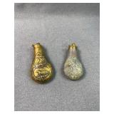 Antique Embossed Hunting Powder Flasks Brass/Zinc