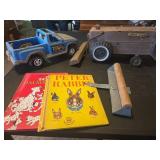 Plastic Toy Truck & Wooden Combine & Misc.