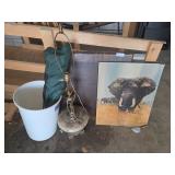 Card Table, Lamp, Elephant Picture & Camp Chair