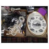 2 Boxes; Electric Cords, Platters, Misc