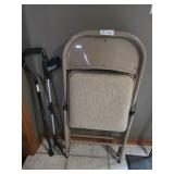 2 Cushioned Folding Metal Chairs, Cane and Grabber
