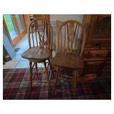 Pair 30'H Swivel Oak Stools