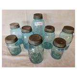 8 Green Glass Canning Jars