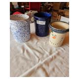3 Crocks - 2 Blue & Snowman Dip Server