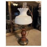 Spun Wood & Brass Hurricane Table Lamp