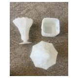 White Milk Glass Grape Pattern Vase & Planter Set