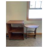 Oak End Table & Rolling Utility Cart