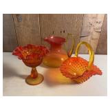 Amberina Art Glass Set: Basket & Pitcher