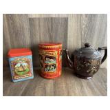 Advertising Tins & Ceramic Teapot Set