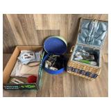 Woven Sewing Basket with Blue Plaid Lid