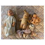 Antique Baby Dolls & Plush Bunny Collection