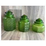 L.E. Smith Green Glass Canister Jar Trio
