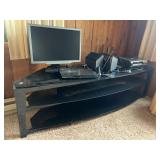 Black Glass Media Console with Electronics Lot
