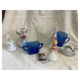 Cobalt Shirley Temple Pitcher & Glassware Lot