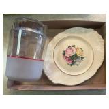 Frosted Glass Pitcher & Floral Serving Plate