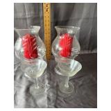 Etched Glass Hurricane Candleholders & Glasses Set