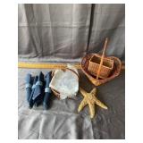 Wicker Baskets, Table Linens & Dried Starfish