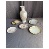 Hand Painted Porcelain Vase & Plates Lot