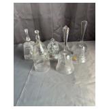 5 Assorted Cut & Etched Crystal Table Bells