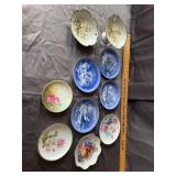 Currier & Ives Blue Plates & Floral Dish Set