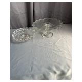 Clear Glass Cake Stand & Lace Dish