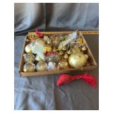 Gold Tone & Clear Glass Christmas Ornaments Lot