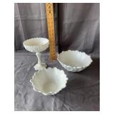 Milk Glass Compote & Floral Bowls Trio