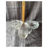 Etched Glass Pitcher, Compote & Floral Bowl