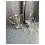 Etched Glass Pitcher & Pressed Glass Basket