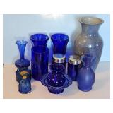 BLUE GLASSWARE-SALT/PEPPER, VASES