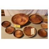 3-WOODEN BOWLS & SMALLER SALAD BOWLS