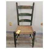 EARLY LADDER BACK CHAIR W/RUSH BOTTOM SEAT
