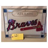 LEADED GLASS ATLANTA BRAVES SIGN 16 BY 12 INCHES