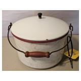 WHITE/RED ENAMEL WARE PAN W/LID