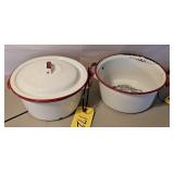 2-WHITE/RED ENAMEL WARE 1 W/LID