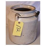 CROCK W/WIRE HANDLE & AGE MARKS