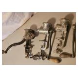 3-UNIVERSAL MEAT GRINDERS & A FEW PLATES &