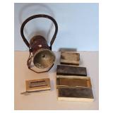EARLY HAND HELD FLASHLIGHT & SHARPENING STONES