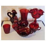 RED FENTON HOBNAIL CANDY CONTAINER, AVON RED