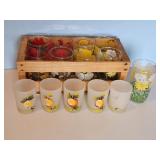 EARLY JUICE GLASSES & HAND PAINTED SMALLER ONES