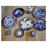 FLOW BLUE PLATES & OTHER BLUE DISHES