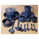 2-FLATS OF BLUE ENAMEY WARE PAN/PLATES