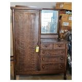 OAK CHEST W/WARDROBE & MIRROR