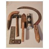 EARLY GARDEN DIBBLER, SQUARE, COBBLERS HAMMER &