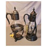 2-GLASS/SILVER PLATE COFFEE POTS