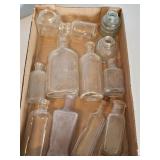CLEAR MEDICINE BOTTLES & INK WELL JARS