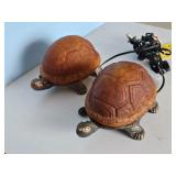 PAIR OF ELECT. TURTLE LAMPS-METAL & GLASS SHADES